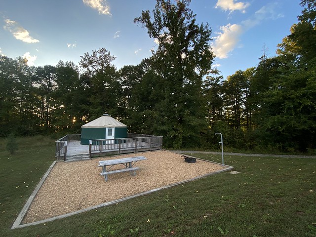 Yurt #1 at Machicomoco State Park in the fall. Photo by Haley Rodgers.
