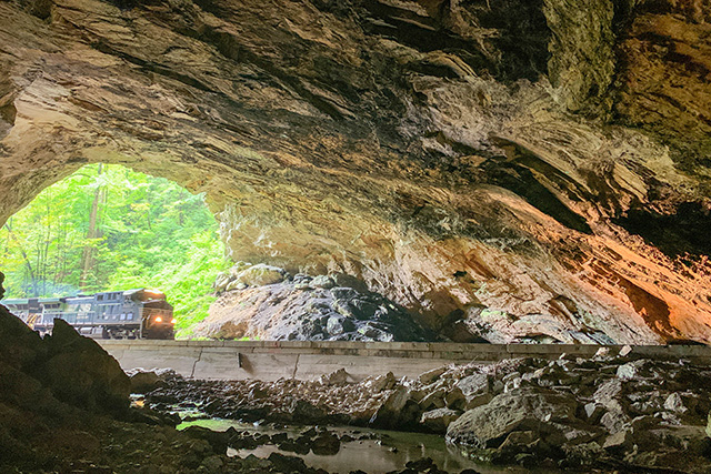 A train moves through Natural Tunnel State Park. Photo Christen McKey